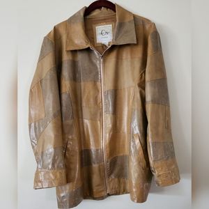 Caren Sport Faux Leather Patchwork Collared zip up coat